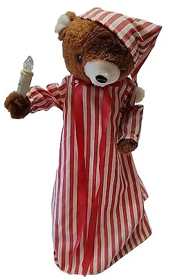 Animated Telco Sleepy Time Teddy Bear In Candy Cane Pajamas Works Vintage • $11.24