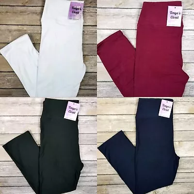 EXTRA PLUS Solid YOGA CAPRI Leggings Black Navy White Burgundy Butter Soft 16-24 • $13.90