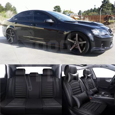 For Holden VE VF Commodore Full Set Front Rear Car Seat Covers PU Leather Black • $199.32