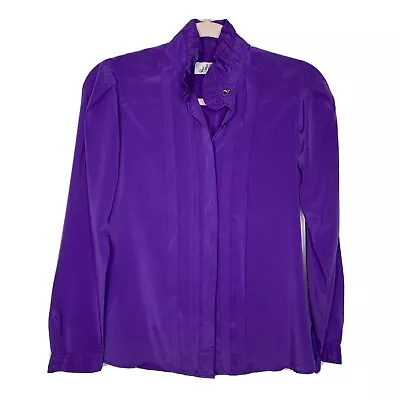JH Collectible Purple Pleated Button Front Ruffle Pie Collar Blouse Size 4 Vtg • $19.99