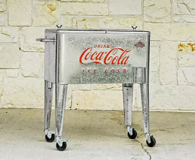 Coca-Cola® Embossed Retro  ICE COLD  Retro Galvanized Rolling Cooler 60 Qt. • £299