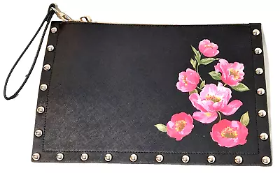 White House Black Market Pink Floral Art Studded Pouch Clutch Wristlet Purse • £12.33