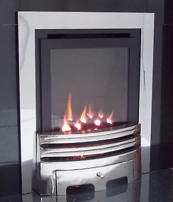 Gas Fire Chrome Slide Control Slimline High Efficiency 86% Inset Glass Fronted • £559.99
