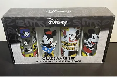 Disney Set Of 4 Mickey & Minnie Mouse Drinking Glasses 10 Oz Glassware • $14.50