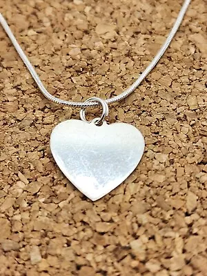 $23.95 • Buy Vintage 925 Sterling Silver Blank Heart Tag Charm Pendant And 20 Inch Necklace 