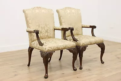 Pair Of Georgian Design Carved Mahogany Library Chairs #48524 • $1620