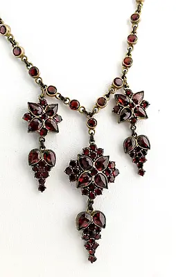 Antique Bohemian Boho Garnet Festooned Drop Dangle Necklace     8213 • $500