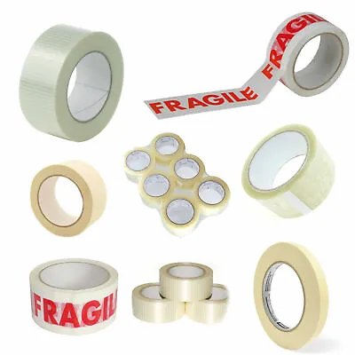 PARCEL Packing Tape Roll Brown Clear Fragile Duct Masking Gummed Paper Tapes • £5.90
