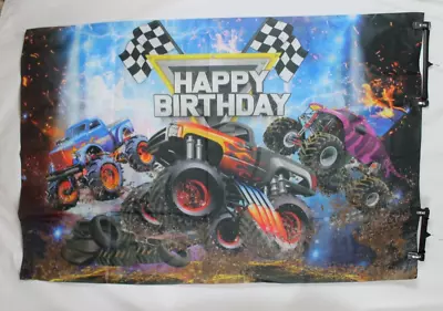 Monster Trucks Theme Birthday Party Sign Jam & Grave Digger Checkered Flag • $11.21