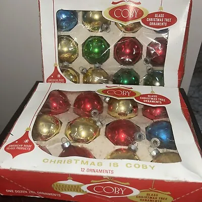 2 COBY Original Vintage Boxes 24 Glass Multi-Color Christmas Ball Ornaments  • $24