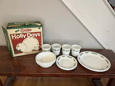 Corelle HOLLY DAYS Christmas Holiday 14 Pieces Plates Dinnerware Vintage 80s • $59.99