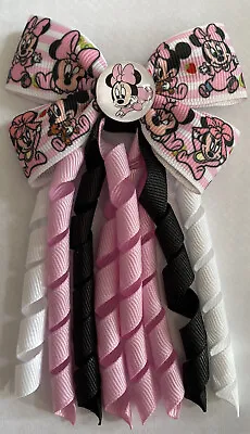 Girls Cute Minnie Mouse Handmade Korker Ribbon School Hair Bow / Clasp/ Clip • £3.99