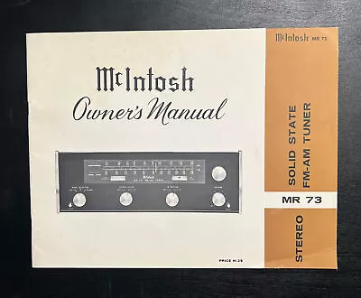 Vintage Original McIntosh MR73 AM/FM Tuner Manual NEW • $50