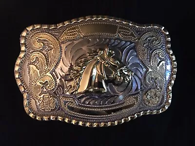 Gold And Silver Tones Horse Head Belt Buckle Lg. 5.5  X 4  Western Rodeo • $9.95