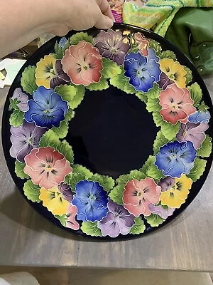 J McCall 2004 Blue Sky Icing On The Cake Collection Pansy Platter 14” • $89.99