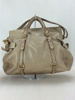 Auth Miu Miu VITELLO LUX Handbag Purse Leather Beige Used From Japan • $244.20