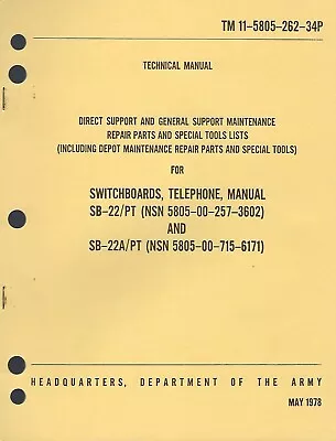 Historical Book For Switchboards Telephone Manual SB-22/PT Depot Repair Parts • $10