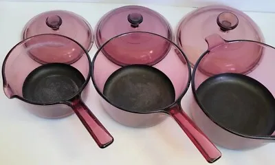 Vision Corning Cookware Cranberry 6 Piece Saucepan Set Lids 1L 1.5L 2.5L Teflon • $98.54