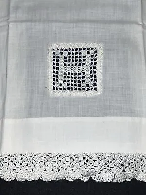 Vintage Crocheted Trim & Monogrammed “H” White Pillowcase Cottage Country 14x25 • $10.99