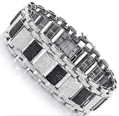 Men's 14 CT Simulated Black Diamond Bracelet 925 Silver Gold Plated • $405.08