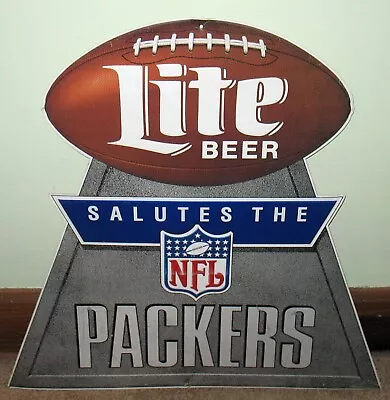 Miller Lite Beer Salutes NFL Green Bay Packers Tin Tacker Metal Sign Vintage • $99.99