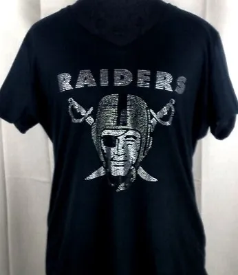 Women's Oakland Raiders Rhinestone Football V-neck T-Shirt Tee Bling Ladies  • $26.99