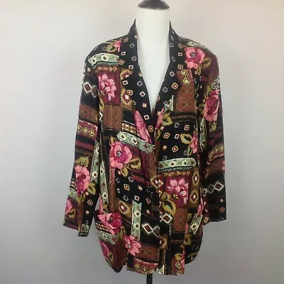 Vintage Jeri Margue Jacket Top Womens Medium Floral Boho Aztec  • $22.95