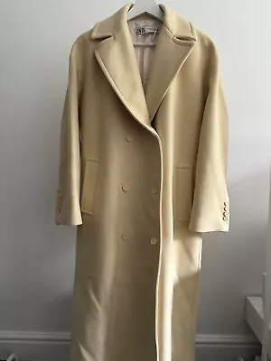 Zara Camel Wool Coat Manteco Medium Italian Fabric New Condition • £37.99