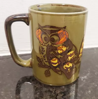 Vtg Otagiri Owl Coffee Mug Cup Stoneware  Orange Green Yellow Mid Century MCM  • $13.99