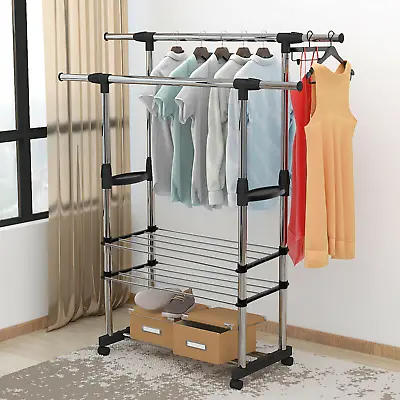 Heavy Duty Clothes Rail Rack Garment Hanging Display Stand Shoes Storage Shelves • £13.88