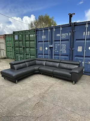 Lovely Milano Iconia Grey Leather Recliner Corner Sofa *Can Deliver* • £1250