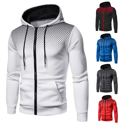 Mens Long Sleeve Zip Up Hooded Hoodie Coat Sweatshirt Jacket Casual Outwear Tops • £11.99