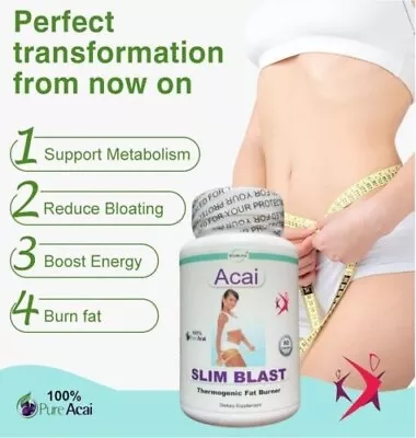 Acai Slim Blast Weight Loss Support Fat Burner Supplement For Women & Men 60s • £19.95