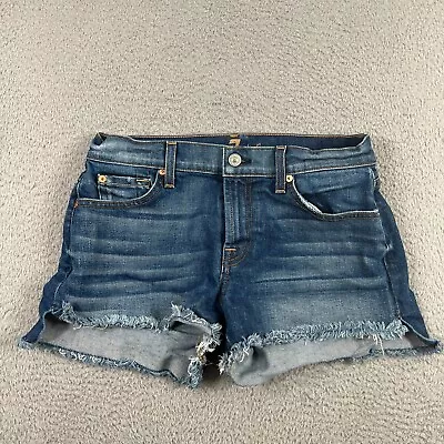 Seven 7 For All Mankind Denim Shorts Womens 28 Blue Mid Rise Cutoff Distressed • $18.88