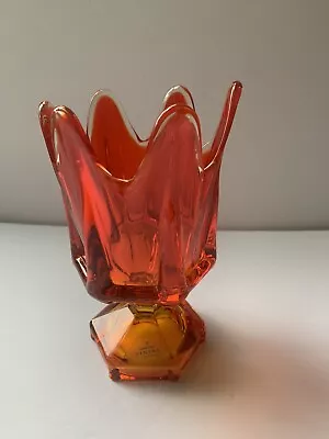Vintage Viking Art Glass Vase Orange Swing /Stretch Glass MCM 8  Tall • $42