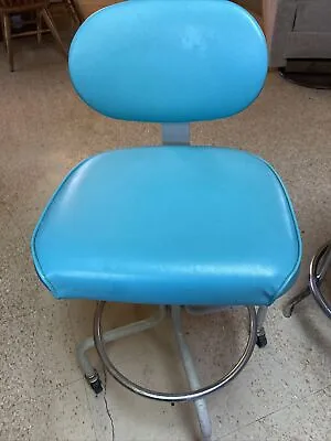 VTG Machine Age MCM InterRoyal Industrial Metal Drafting Stool Chair Turquoise • $325
