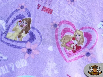 Fleece Printed Anti Pill Winter Fabric Princess Hearts Lavender /58  W/ Sold BTY • $18.99