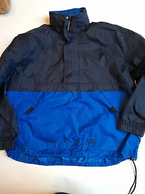 Nike Jacket Mens Blue Windbreaker Rain Coat Spell Out Logo Mini Swoosh Fits Xl • $83.31