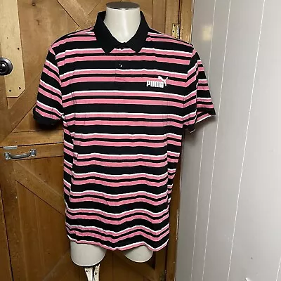 $31.17 • Buy Mens Puma Golf Size XXL Striped Pink Black Short Sleeve Polo Golfing Shirt