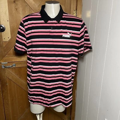 $31.17 • Buy Mens Puma Golf Size XXL Striped Pink Black Short Sleeve Polo Golfing Shirt
