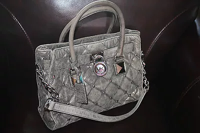 Michael Kors Hamilton Stud Quilt East West Satchel Nickel Metallic Leather $389 • $194.50