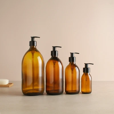 £3.99 • Buy Amber Glass Bottle With Black Dispenser Pump For Hand Soap/Shower Gel/Shampoo