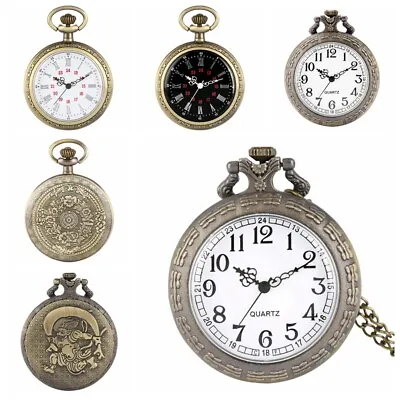 Steampunk Quartz Pocket Watch Analog Open Face Necklace Pendant Chain Round Case • $4.64