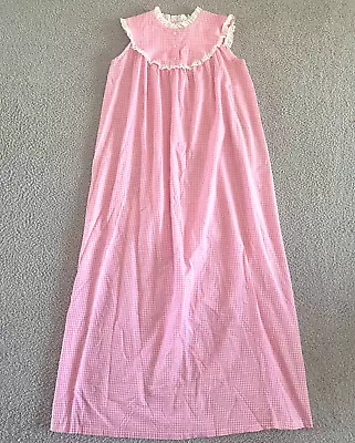 Vintage Lanz Of Salzburg Long Nightgown Womens Large Cotton Gingham Pink Summer • $35.99