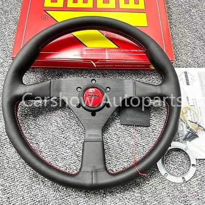 MOMO Veloce Racing V1 350mm Genuine Leather Sport Steering Wheel Red Button • $89