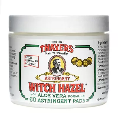 Thayers Original Witch Hazel Astringent Pad With Aloe Vera Formula Natural 60 Ct • $14.23