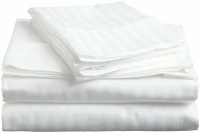 600 TC Egyptian Cotton White Solid/Striped  Sheet Set/Duvet/Fitted/Flat UK Sizes • £47.99
