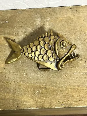 Carl Tasha Modernist Solid Brass Fish Buckle 1970 Signed & Numbered 401/1000 • $300