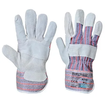 Portwest A210 Canadian Rigger Gloves Grey Cow Split Leather DIY Gardening *** • £3.49