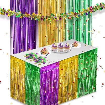 Mardi Gras 5 PCS Party Supplies With 1 PCS Fringe Curtain 3 PCS Table Skirt • $19.99